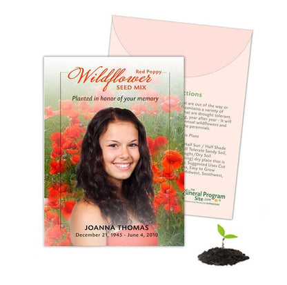 Red Poppy Custom Wildflower Seed Packet (Pack of 10) - The Funeral Program Site