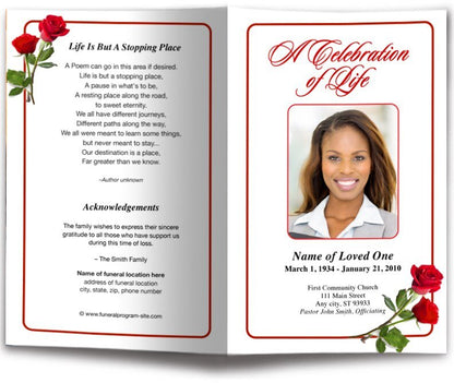 Red Roses Funeral Program Template - The Funeral Program Site