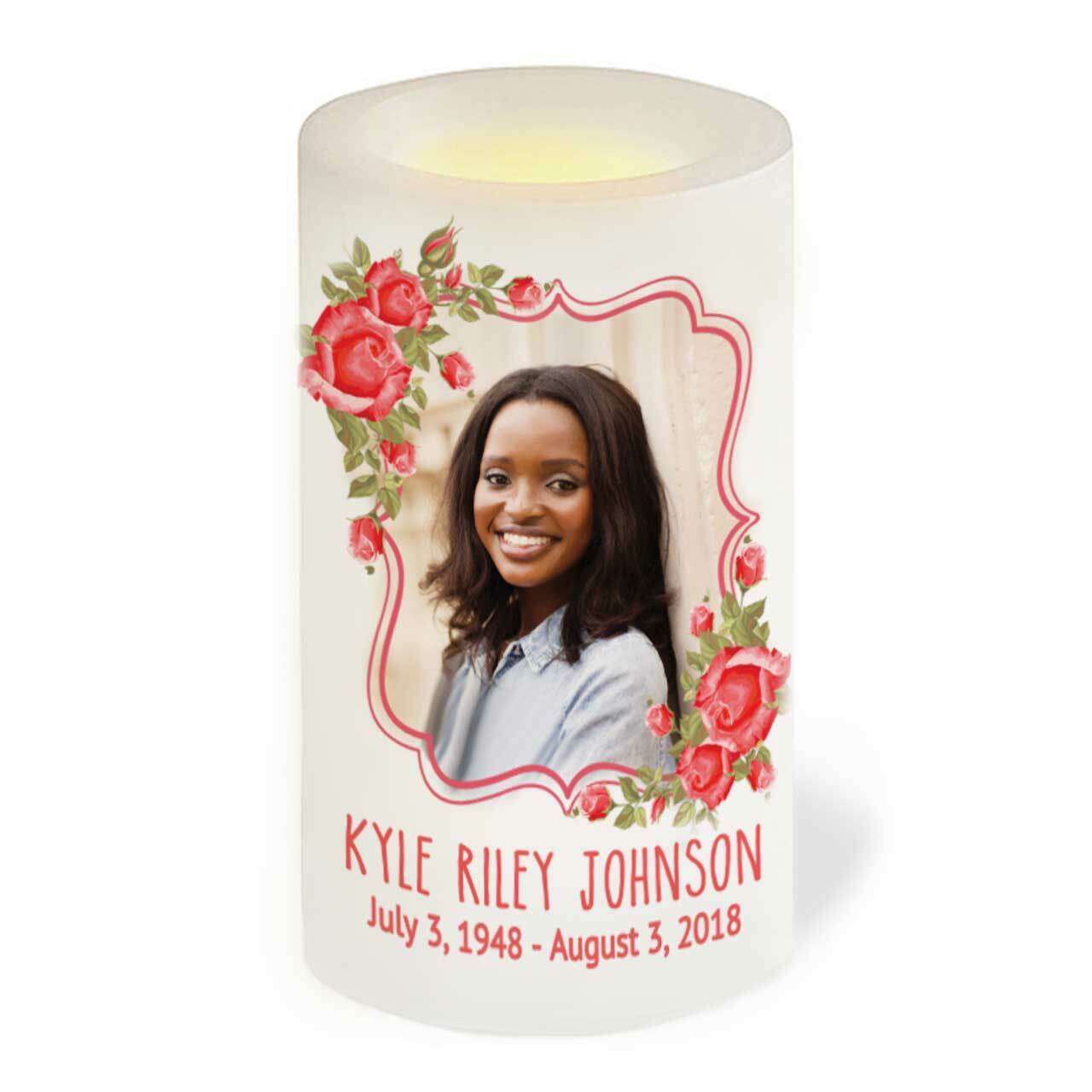 Red Roses Personalized Flameless LED Memorial Candle - The Funeral Program Site