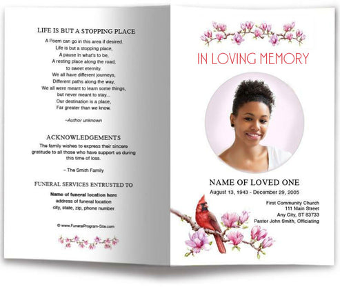 Red Cardinal Funeral Program Template – The Funeral Program Site