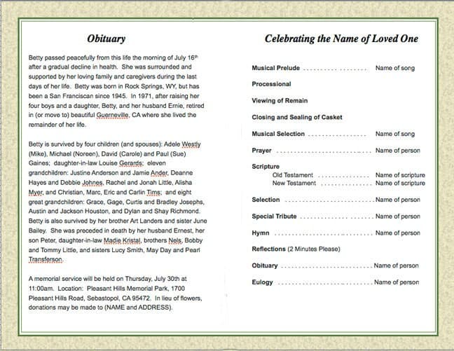 Redeemed Funeral Program Template - The Funeral Program Site