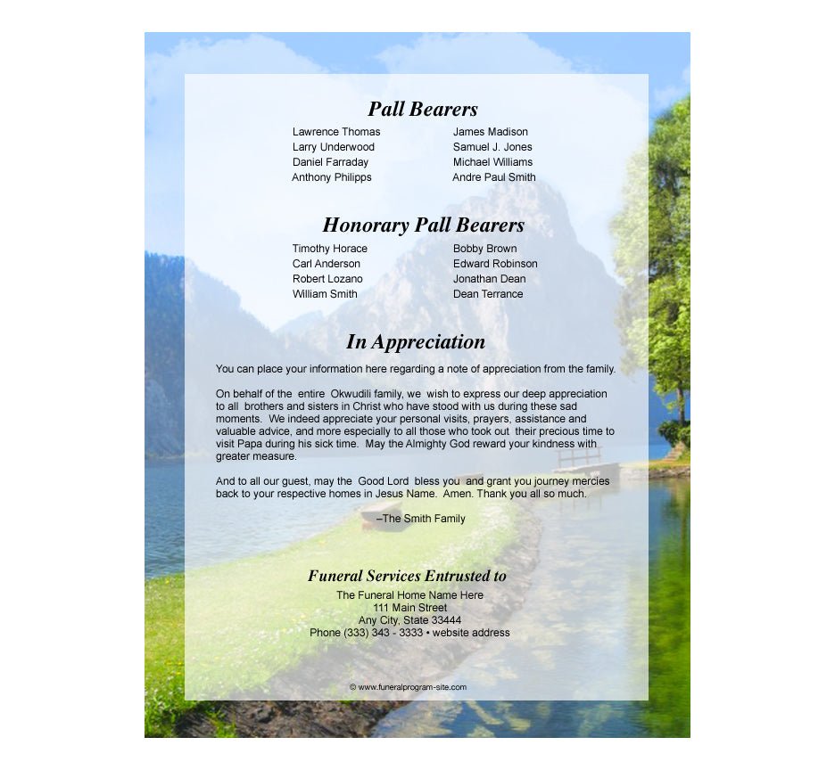 Reflection A4 Funeral Order of Service Template - The Funeral Program Site