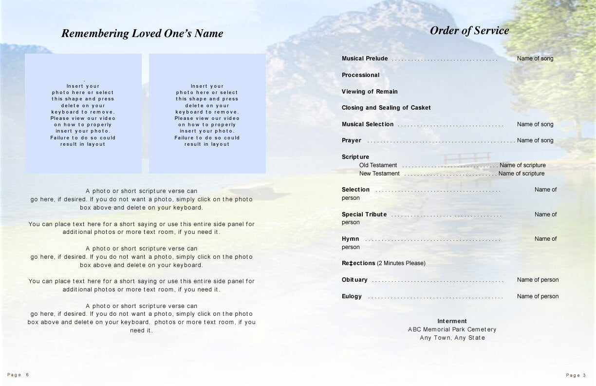 Reflection Funeral Booklet Template - The Funeral Program Site