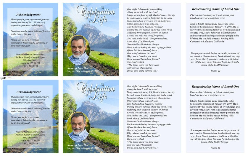 Reflection Small Memorial Card Template - The Funeral Program Site