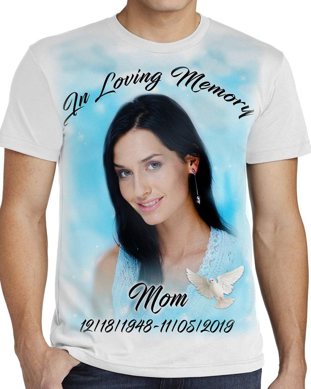 Rest In Peace In Loving Memory T-Shirt Teal Lights (Men - Women) - The Funeral Program Site