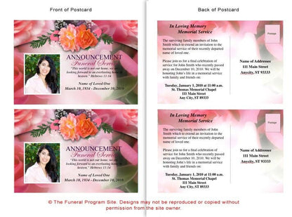 Rosy Funeral Announcement Postcard Template - The Funeral Program Site