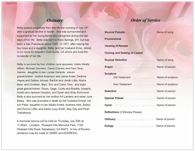 Rosy Funeral Program Template - The Funeral Program Site