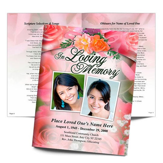 Rosy Large Funeral Booklet Template - The Funeral Program Site