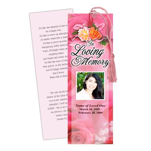 Rosy Memorial Bookmark Template - The Funeral Program Site