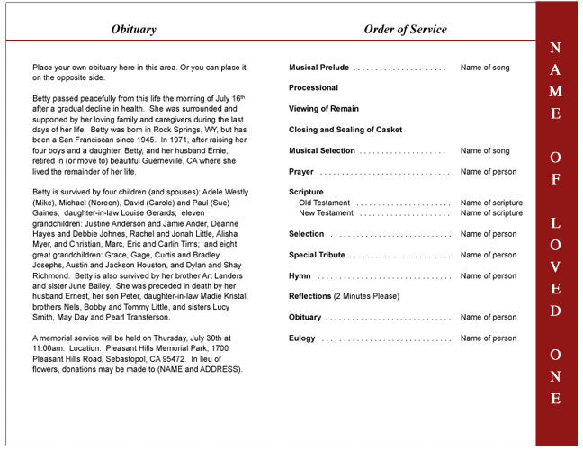 Ruby 4 - Sided Graduated Funeral Program Template - The Funeral Program Site