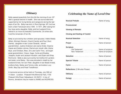 Ruby Funeral Program Template - The Funeral Program Site