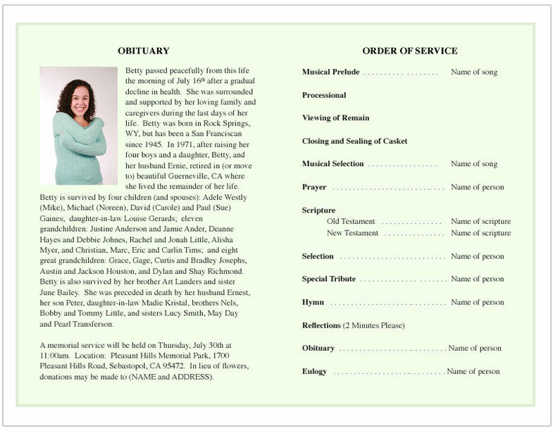 Sachet Funeral Program Template - The Funeral Program Site