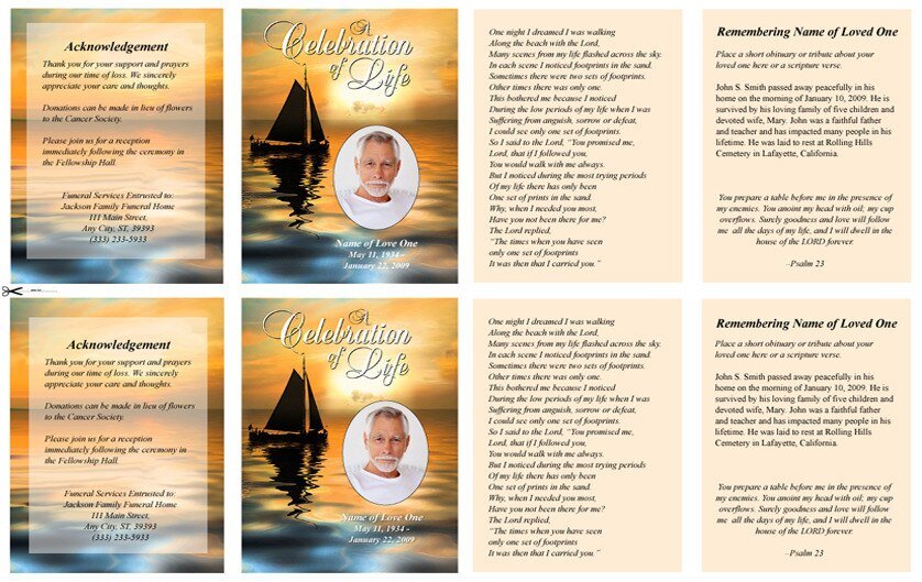 Sailboat Small Memorial Card Template - The Funeral Program Site