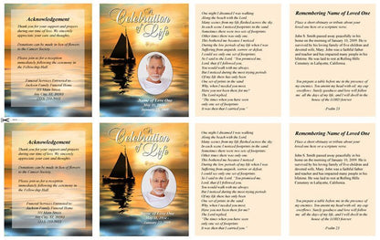 Sailboat Small Memorial Card Template - The Funeral Program Site