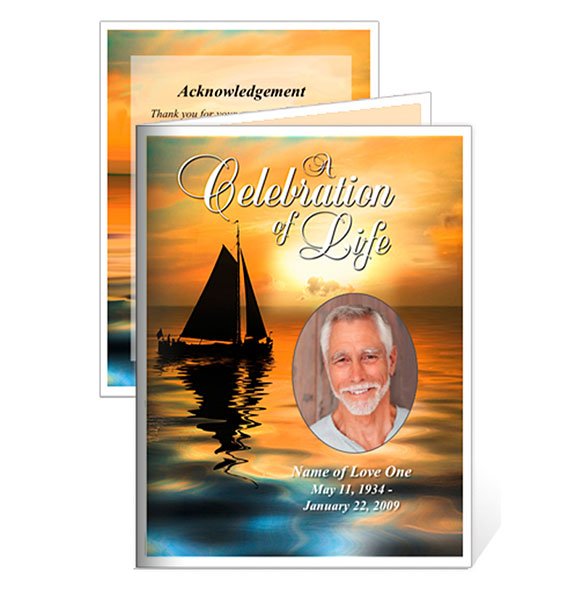 Sailboat Small Memorial Card Template - The Funeral Program Site