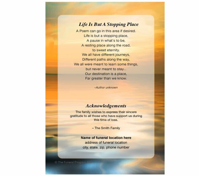 Sailboat Small Memorial Card Template - The Funeral Program Site