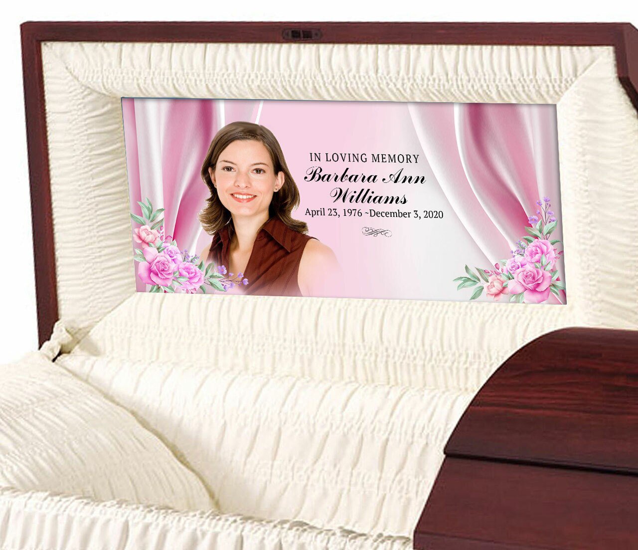 Satin Roses Personalized Casket Panel Insert - The Funeral Program Site