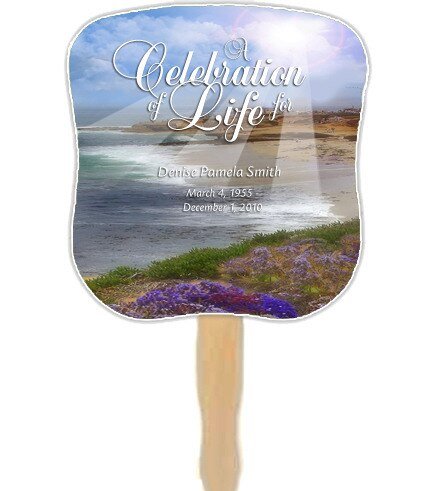 Seascape Cardstock Memorial Fan With Wooden Handle (Pack of 10) - The Funeral Program Site