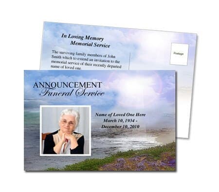 Seascape Funeral Announcement Postcard Template - The Funeral Program Site