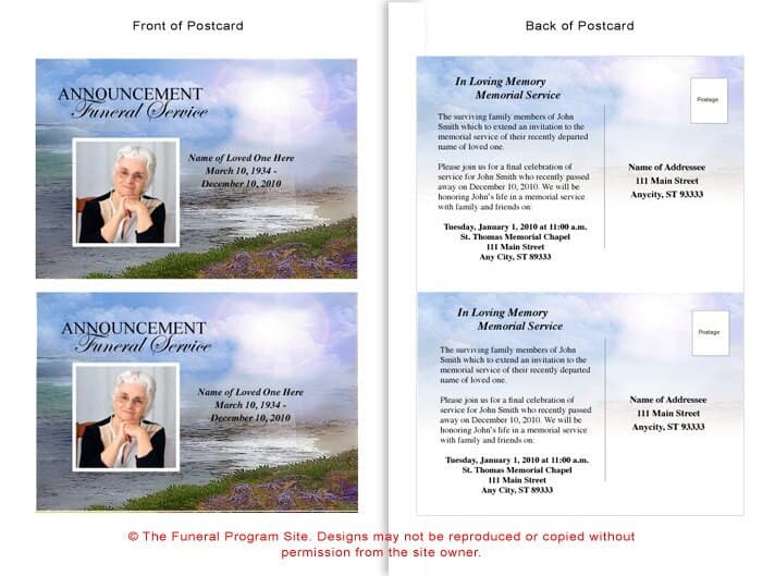 Seascape Funeral Announcement Postcard Template - The Funeral Program Site