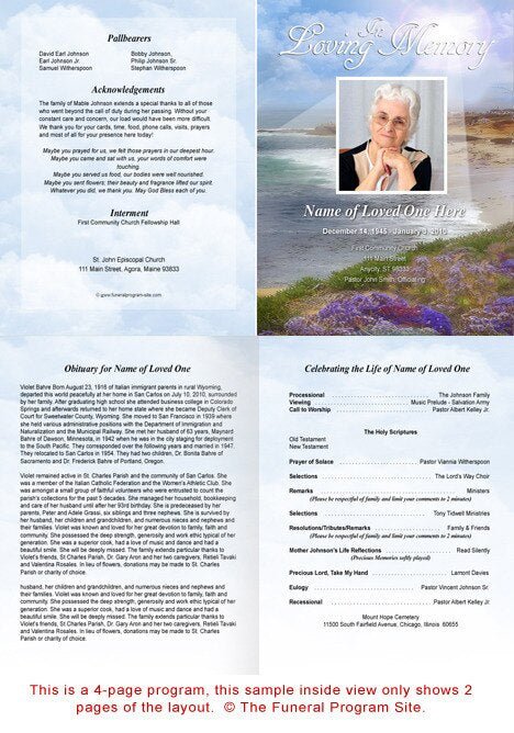 Seascape Funeral Booklet Template - The Funeral Program Site