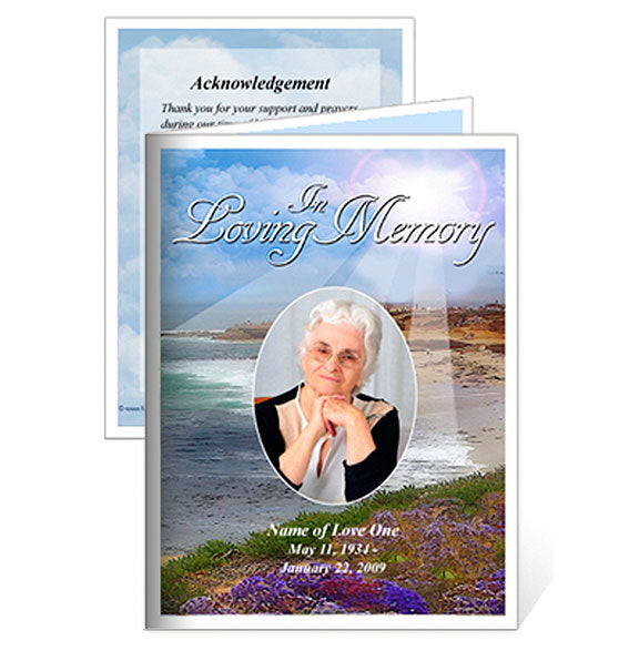 Seascape Small Folded Memorial Funeral Card Template – The Funeral 