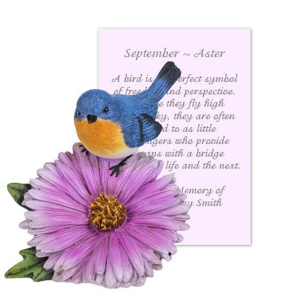 September Aster and Bird Sympathy Figurine and Card - The Funeral Program Site