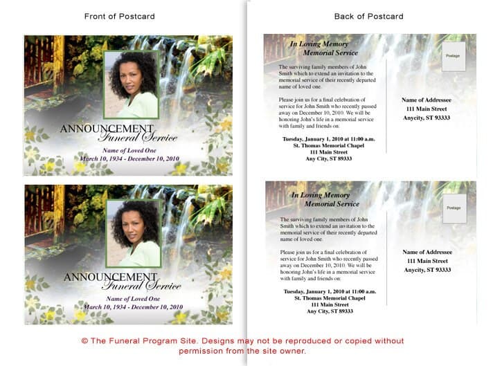 Serene Funeral Announcement Postcard Template - The Funeral Program Site