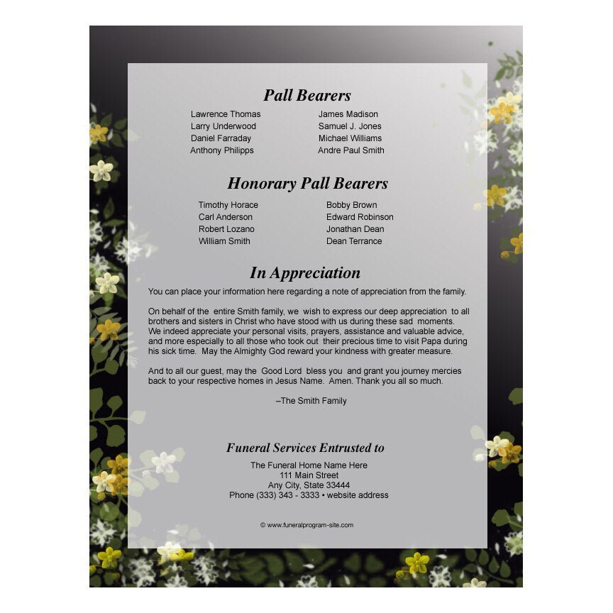 Serene Small Memorial Card Template - The Funeral Program Site