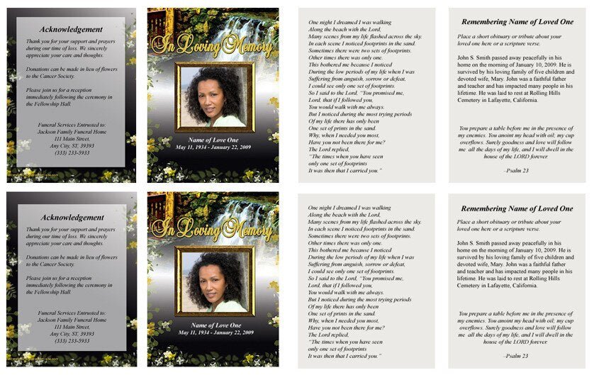 Serene Small Memorial Card Template - The Funeral Program Site