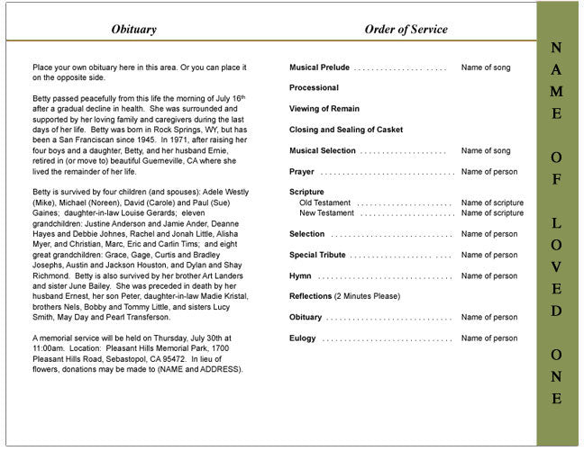 Serenity 4 - Sided Graduated Funeral Program Template - The Funeral Program Site