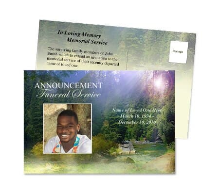 Serenity Funeral Announcement Postcard Template - The Funeral Program Site