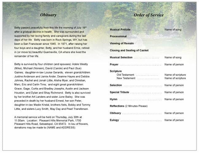 Serenity Funeral Program Template - The Funeral Program Site