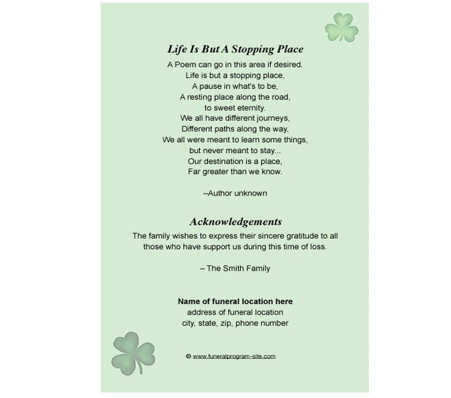 Shamrock 4 - Sided Graduated Funeral Program Template - The Funeral Program Site