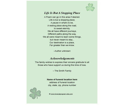 Shamrock 4 - Sided Graduated Funeral Program Template - The Funeral Program Site