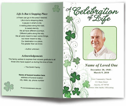 Shamrock Funeral Program Template - The Funeral Program Site