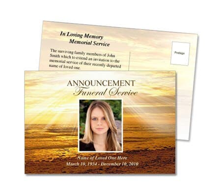 Shine Funeral Announcement Postcard Template - The Funeral Program Site