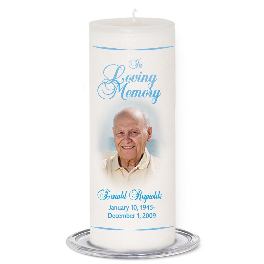 Simple Personalized Wax Pillar Memorial Candle - The Funeral Program Site