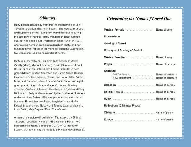 Skiing Funeral Program Template - The Funeral Program Site