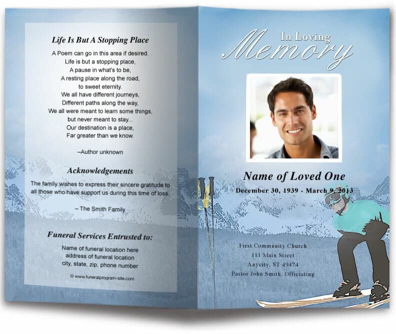 Skiing Funeral Program Template - The Funeral Program Site