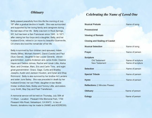 Skyblue Funeral Program Template - The Funeral Program Site