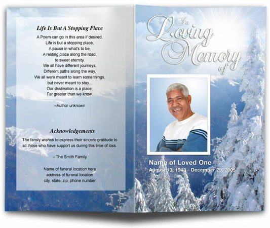 Snowcaps Funeral Program Template - The Funeral Program Site