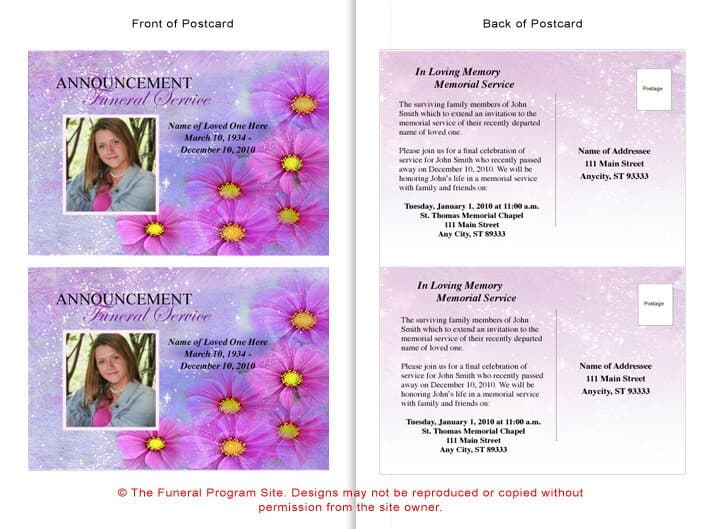 Sparkle Funeral Announcement Template - The Funeral Program Site