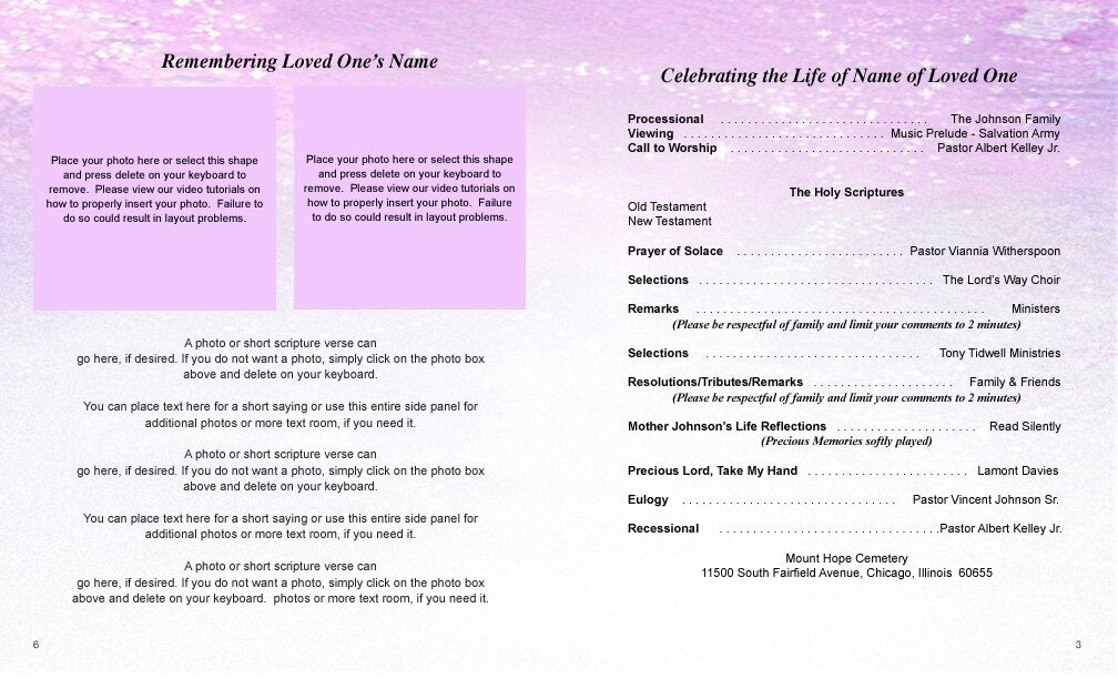 Sparkle Funeral Booklet Template - The Funeral Program Site