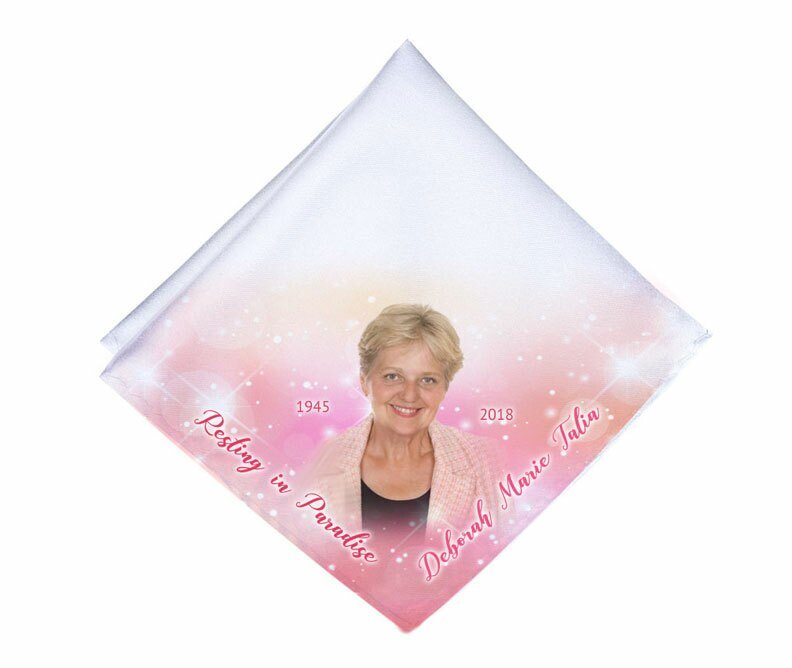 Sparkling Pink Personalized Memorial Handkerchief - The Funeral Program Site