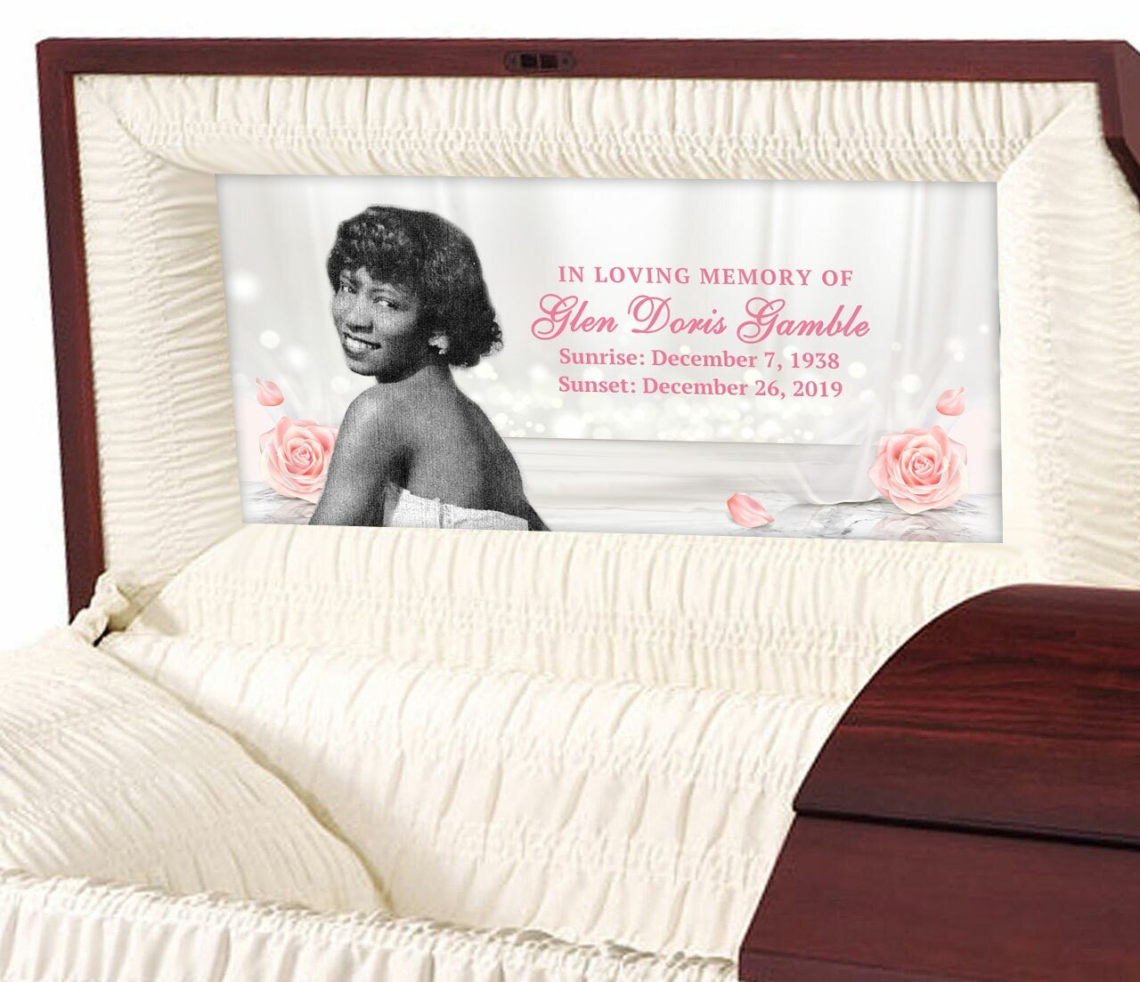 Sparkling Rose Custom Casket Panel Insert - The Funeral Program Site