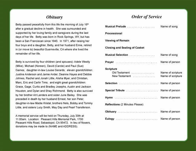 Sports Funeral Program Template - The Funeral Program Site