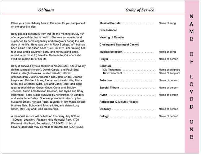 Spring 4 - Sided Graduated Funeral Program Template - The Funeral Program Site