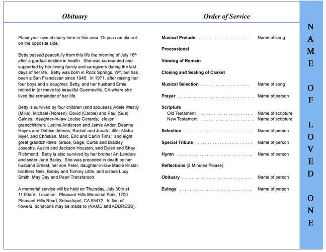 Summer 4 - Sided Graduated Funeral Program Template - The Funeral Program Site