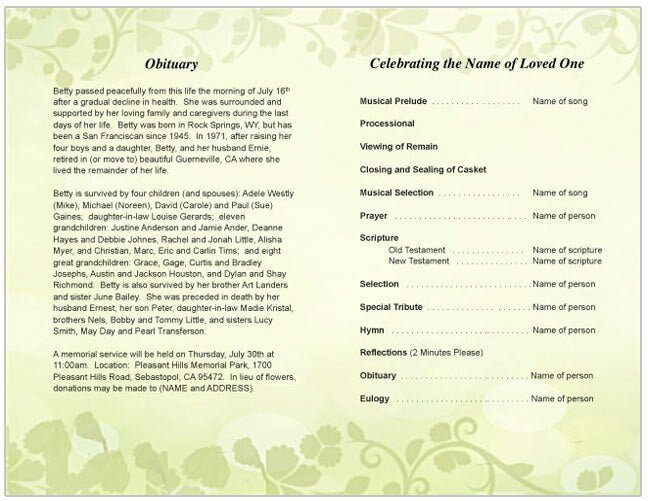 Sunflower Funeral Program Template - The Funeral Program Site